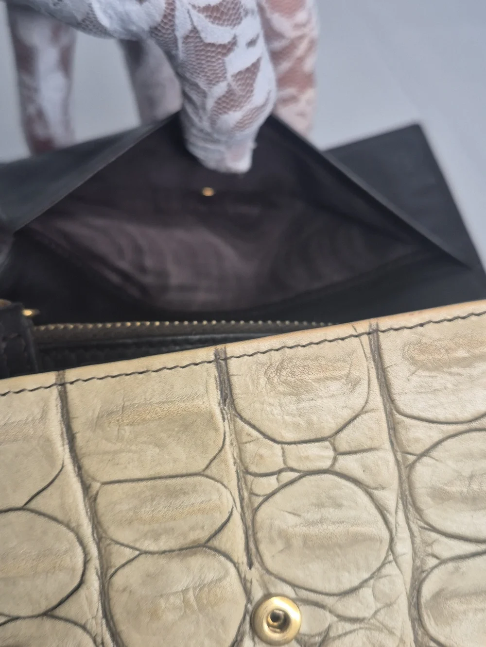 Miu Miu Tan Croc-Embossed Leather Wallet